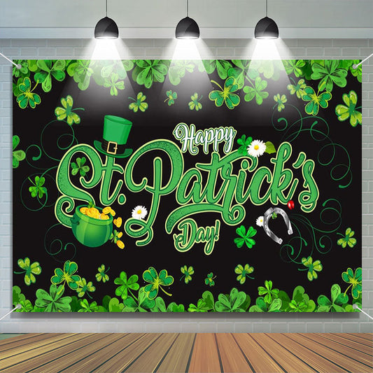 Lofaris Clovers Border Black Happy St Patricks Day Backdrop