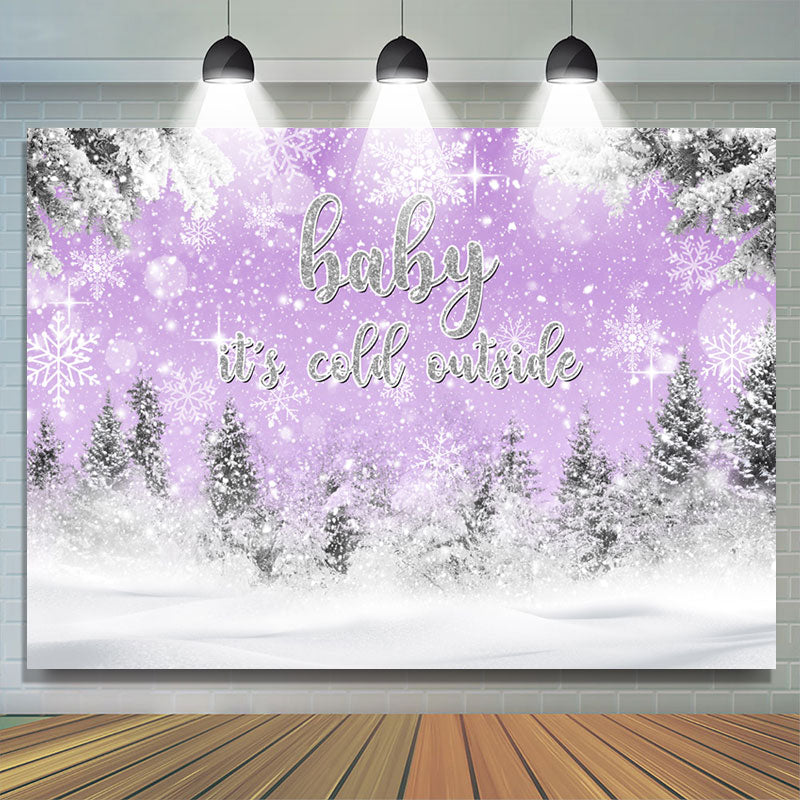 Lofaris Cold Outside Winter Snow Purple Baby Shower Backdrop