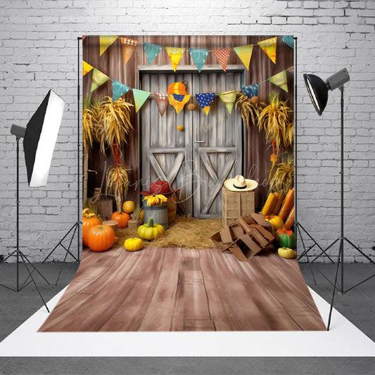 Lofaris Color Flag Wood Door Pumpkin Autumn Backdrop