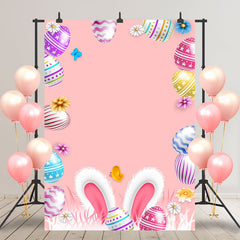 Lofaris Colored Egg Rabbit Ear Easter Pink Birthday Backdrop