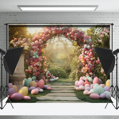 Lofaris Colored Eggs Flower Arch Door Grass Easter Backdrop