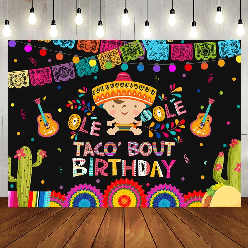 Lofaris Colored Mexican Fiesta Taco Bout Birthday Backdrop