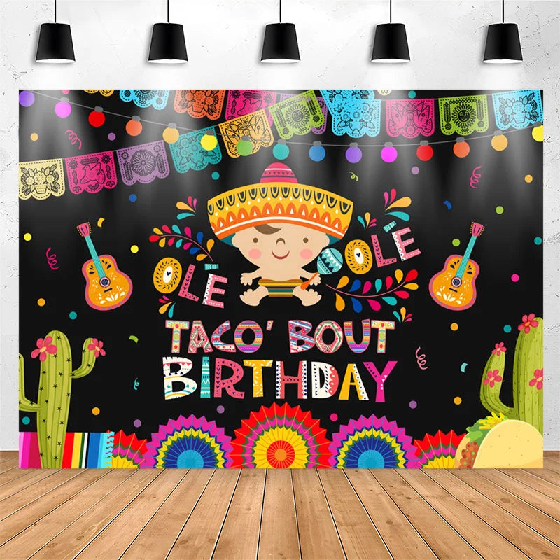 Lofaris Colored Mexican Fiesta Taco Bout Birthday Backdrop