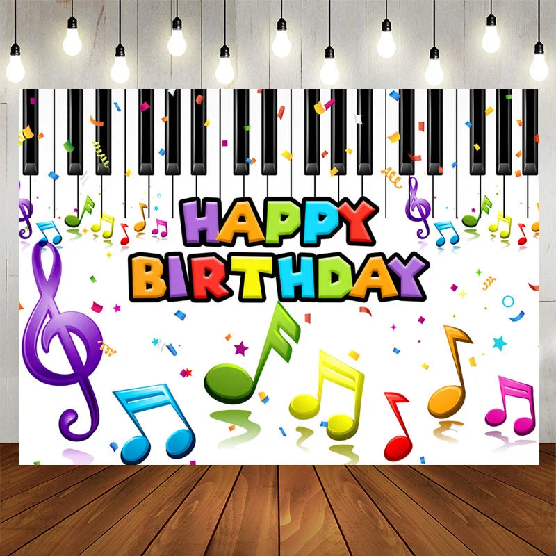 Lofaris Colored Music Notes Piano Happy Birthday Backdrop