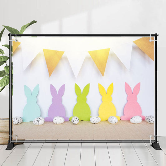 Lofaris Colored Rabbits Flag White Eggs Wall Easter Backdrop