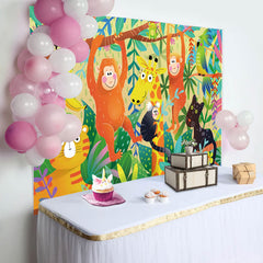 Lofaris Colorful Animals Green Leaves Baby Shower Backdrop