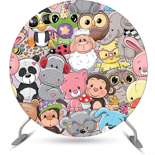 Lofaris Colorful Assorted Animals Round Baby Shower Backdrop