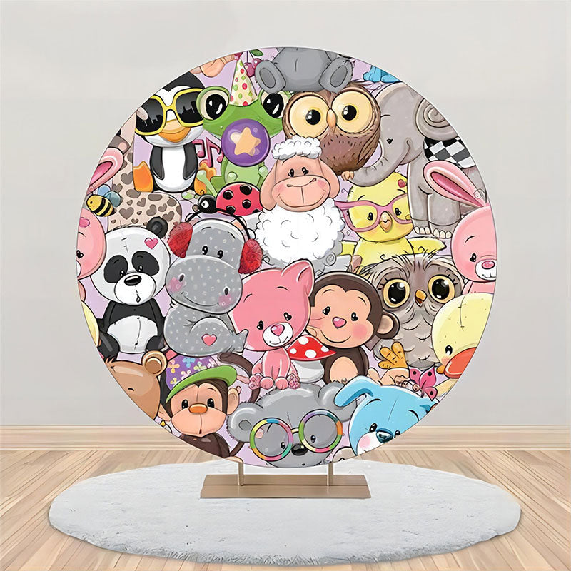 Lofaris Colorful Assorted Animals Round Baby Shower Backdrop