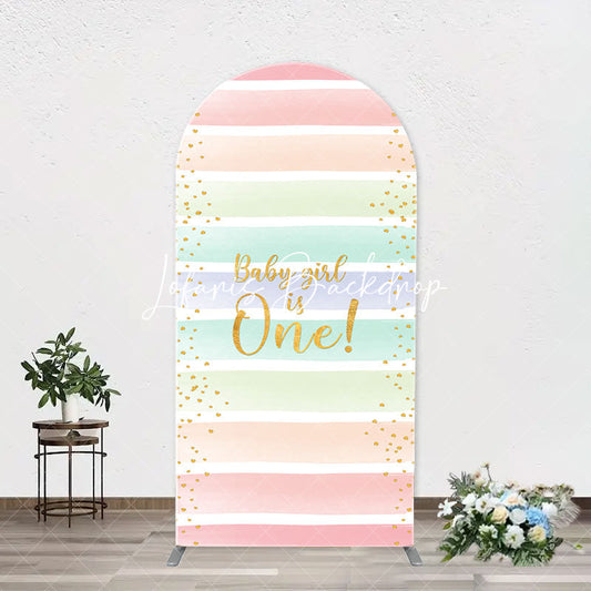 Lofaris Colorful Baby Girl Is One Arch Birthday Backdrop