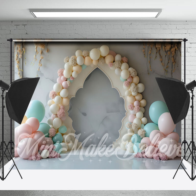 Lofaris Colorful Balloon Marble Birthday Cake Smash Backdrop