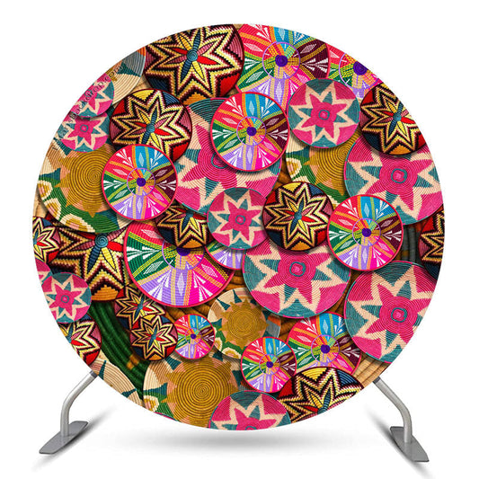 Lofaris Colorful Basket Pattern Circle Holiday Backdrop
