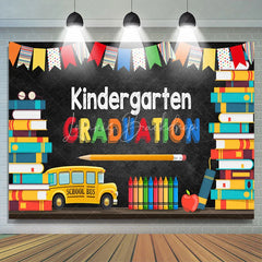 Lofaris Colorful Books And Bus Knidergarten Graduation Backdrop