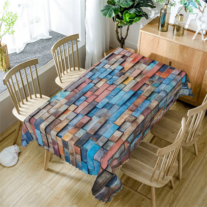 Lofaris Colorful Brick Wall Vintage Art Rectangle Tablecloth
