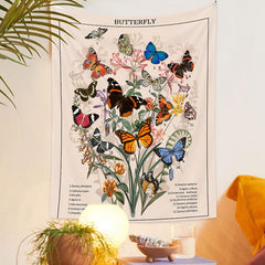 Lofaris Colorful Butterfly Floral Beige Tapestry For Dorm