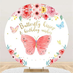 Lofaris Colorful Butterfly Floral Round Birthday Backdrop