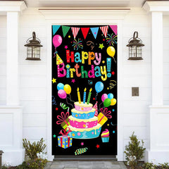 Lofaris Colorful Cake Confetti Black Birthday Door Cover