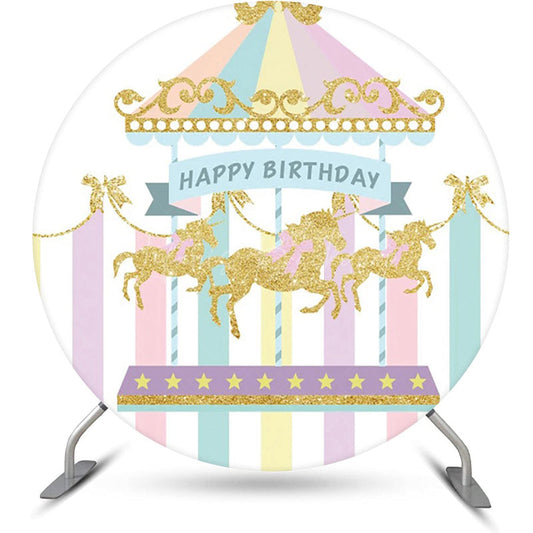 Lofaris Colorful Carousel Circus Round Birthday Backdrop