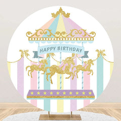Lofaris Colorful Carousel Circus Round Birthday Backdrop