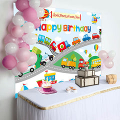 Lofaris Colorful Cars Shipping Road Happy Birthday Backdrop