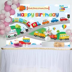 Lofaris Colorful Cars Shipping Road Happy Birthday Backdrop