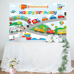 Lofaris Colorful Cars Shipping Road Happy Birthday Backdrop