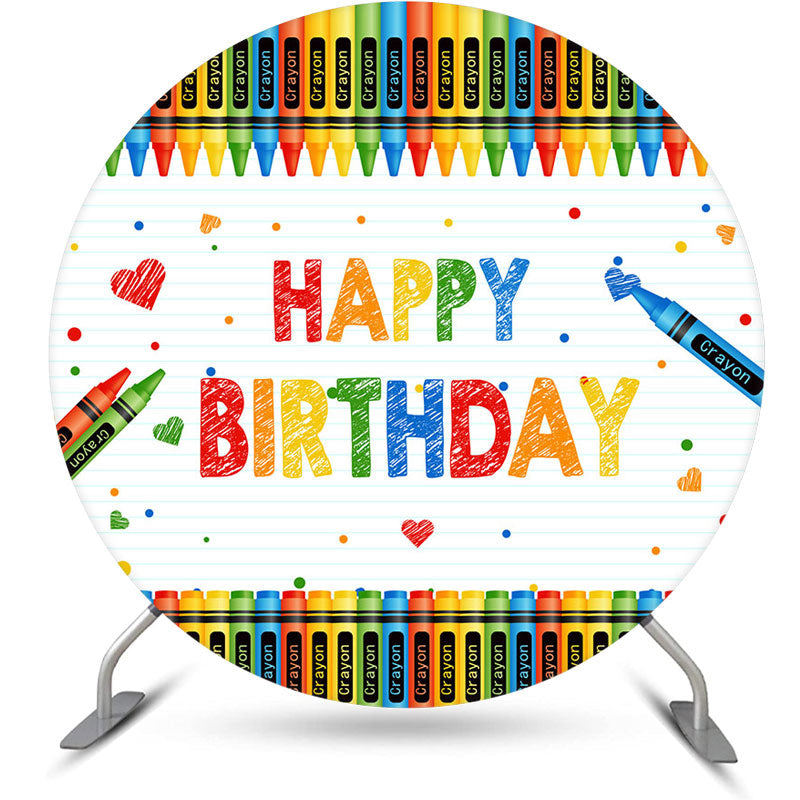 Lofaris Colorful Crayon Stripe Round Happy Birthday Backdrop