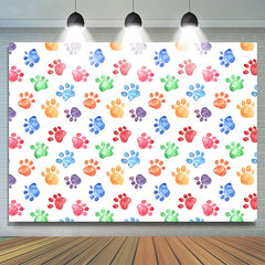 Lofaris Colorful Dog Paws Prints Pets Birthday Backdrop