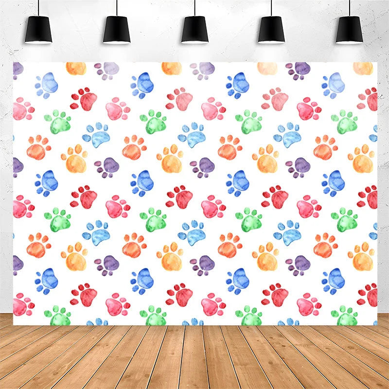Lofaris Colorful Dog Paws Prints Pets Birthday Backdrop