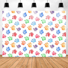 Lofaris Colorful Dog Paws Prints Pets Birthday Backdrop
