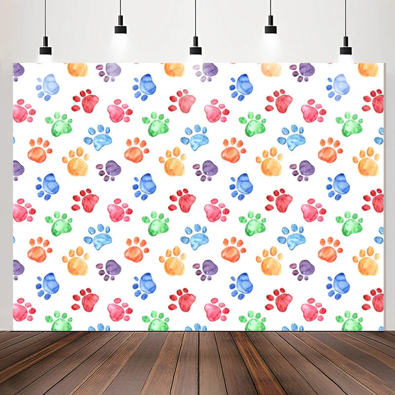 Lofaris Colorful Dog Paws Prints Pets Birthday Backdrop