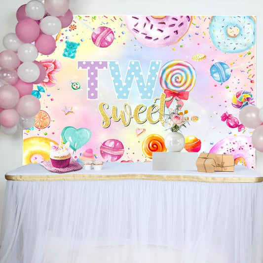 Lofaris Colorful Donut Candy Heart 2nd Birthday Backdrop