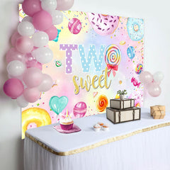 Lofaris Colorful Donut Candy Heart 2nd Birthday Backdrop
