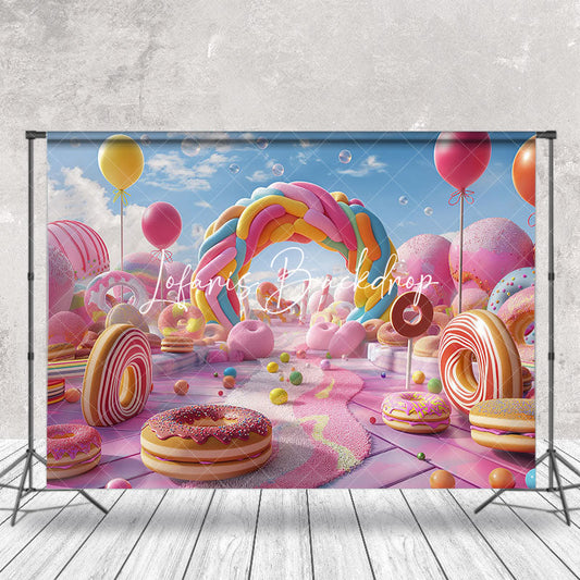 Lofaris Colorful Donut Dessert Candyland Cake Smash Backdrop