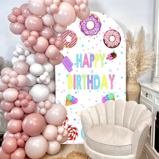 Lofaris Colorful Dounts Ice Cream Birthday Arch Backdrop