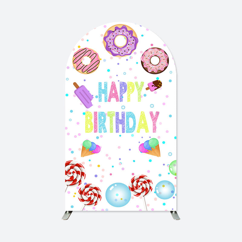 Lofaris Colorful Dounts Ice Cream Birthday Arch Backdrop