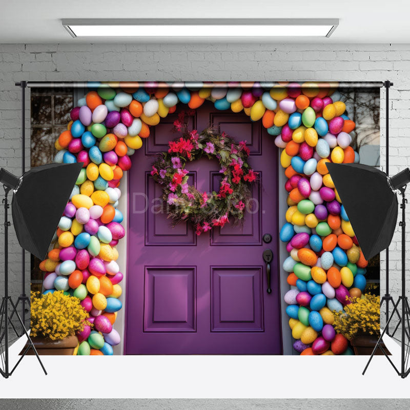 Lofaris Colorful Eggs Arch Purple Door Easter Backdrops