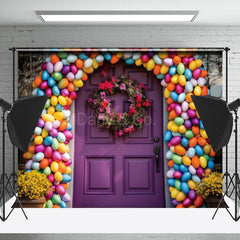 Lofaris Colorful Eggs Arch Purple Door Easter Backdrops