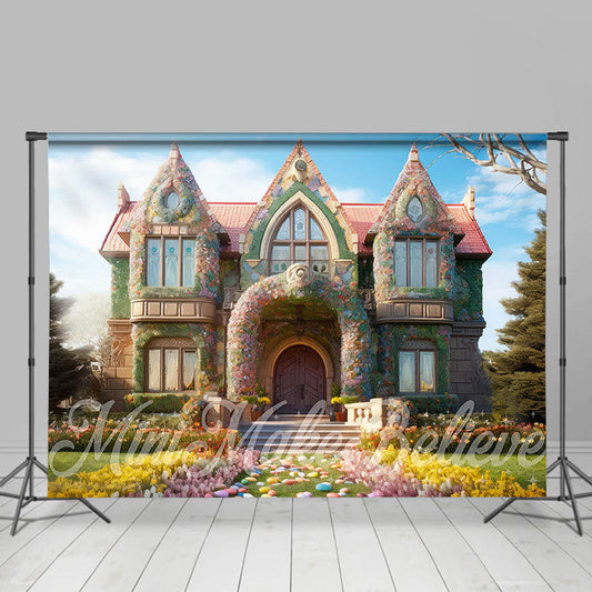 Lofaris Colorful Eggs Courtyard Fairy House Easter Backdrop