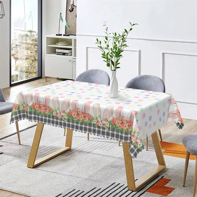 Lofaris Colorful Eggs Rabbit Ears Easter Square Tablecloth