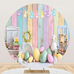 Lofaris Colorful Eggs Wood Rerto Wall Round Easter Backdrop