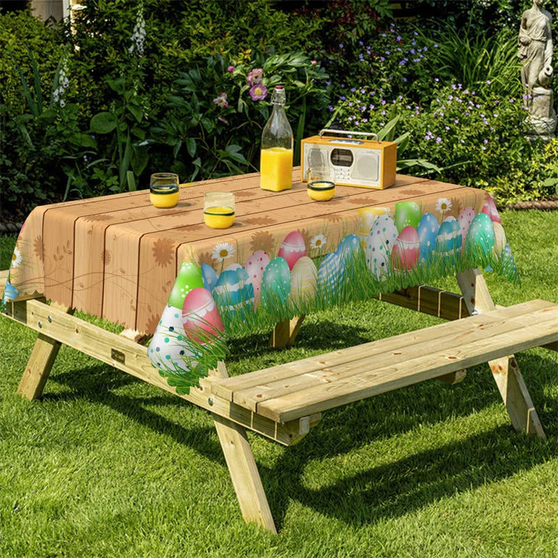 Lofaris Colorful Eggs Wood Stripes Easter Square Tablecloth