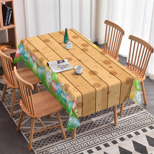 Lofaris Colorful Eggs Wood Stripes Easter Square Tablecloth