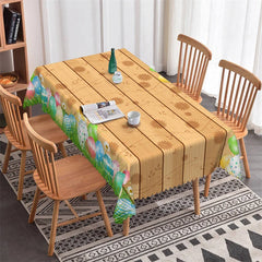 Lofaris Colorful Eggs Wood Stripes Easter Square Tablecloth