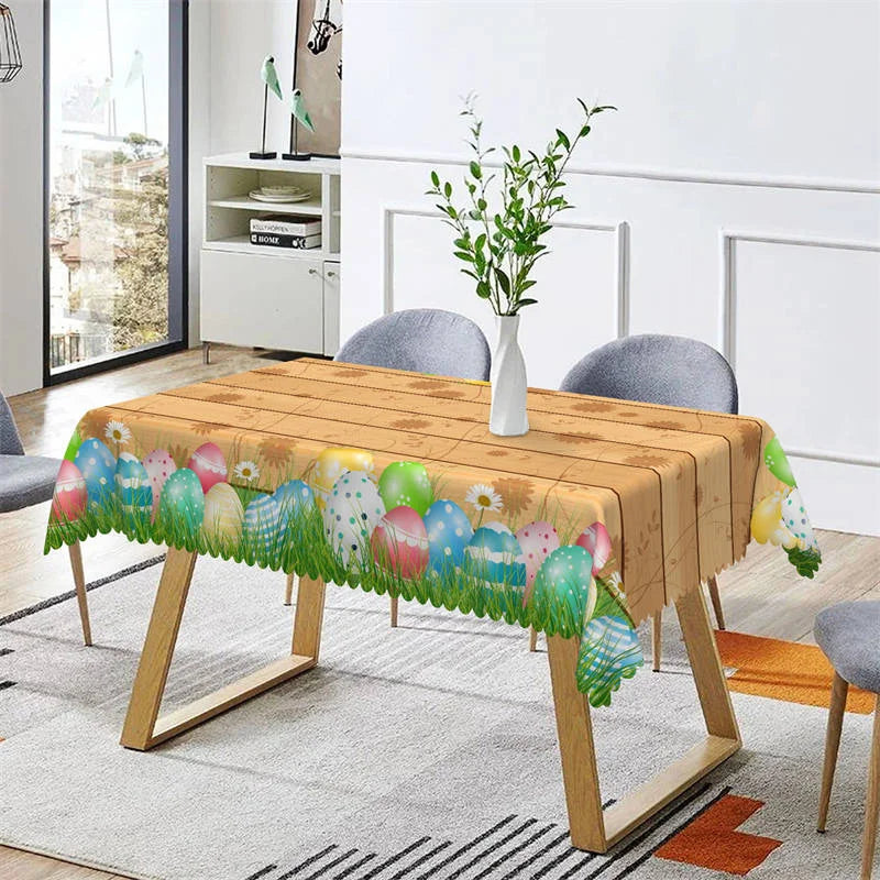 Lofaris Colorful Eggs Wood Stripes Easter Square Tablecloth