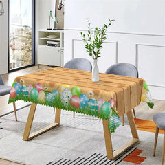 Lofaris Colorful Eggs Wood Stripes Easter Square Tablecloth
