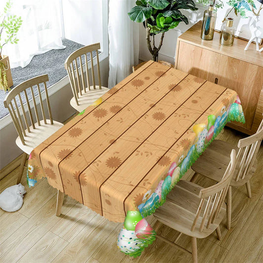 Lofaris Colorful Eggs Wood Stripes Easter Square Tablecloth