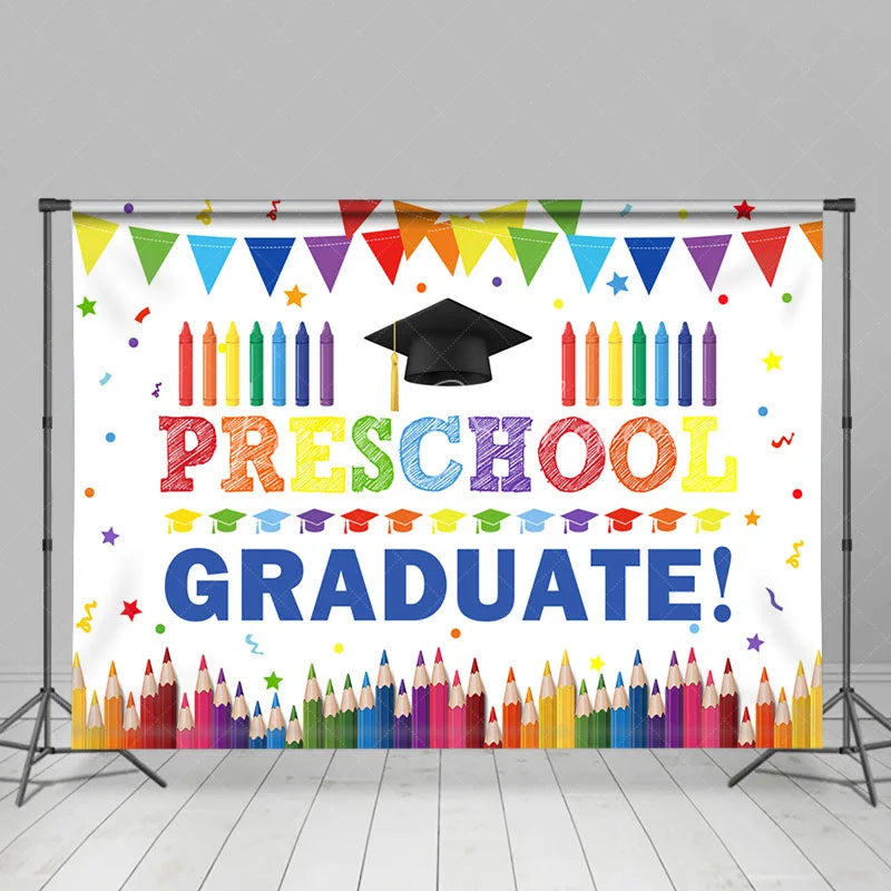 Lofaris Colorful Flag Preschool Happy Graduation Backdrop