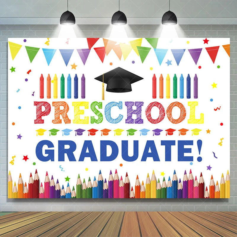 Lofaris Colorful Flag Preschool Happy Graduation Backdrop