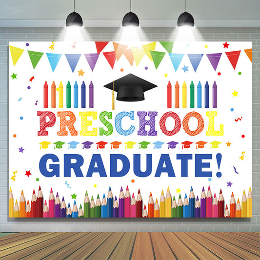Lofaris Colorful Flag Preschool Happy Graduation Backdrop