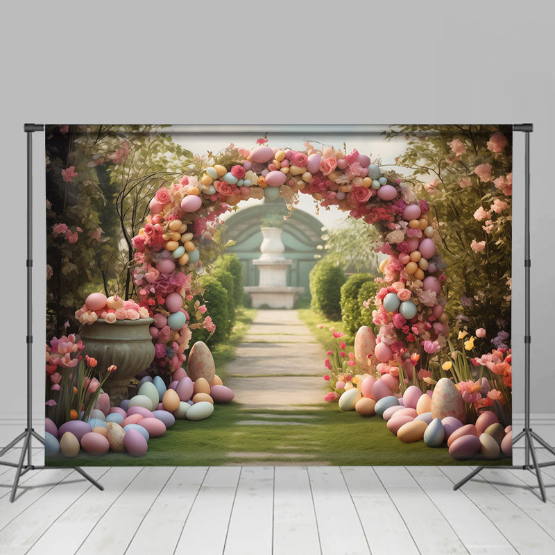 Lofaris Colorful Floral Arch Door Eggs Road Easter Backdrop